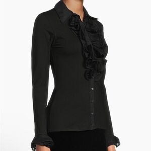 Anne Fontaine Black Ruffle Button Down Shirt